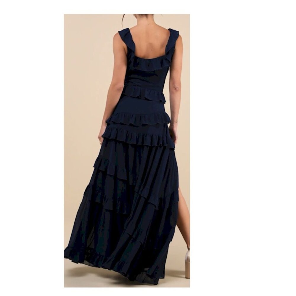 Lulu's Navy Blue Ruffled Maxi Dress - Picture 3 of 8